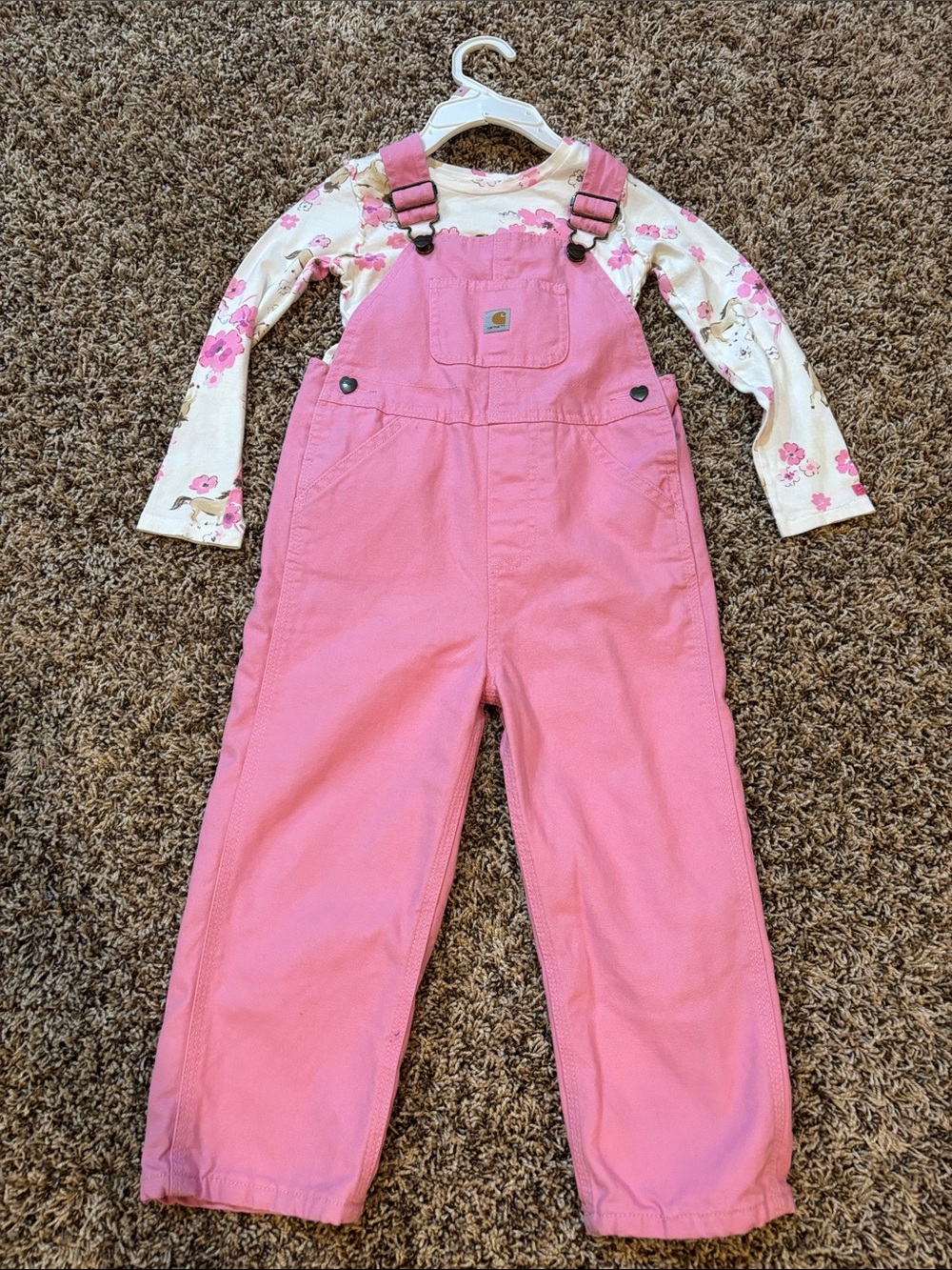 Carhartt Pink Girls' Overalls with Floral Long-Sleeve